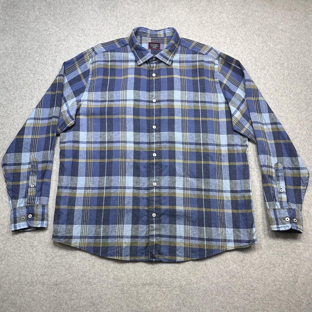 UNTUCKit Linen Shirt Mens XXL Blue Plaid Slim Fit Wrinkle Resistant Tribuno